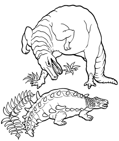 Ankylosaurus Vs. Tyrannosaurus Coloring Page